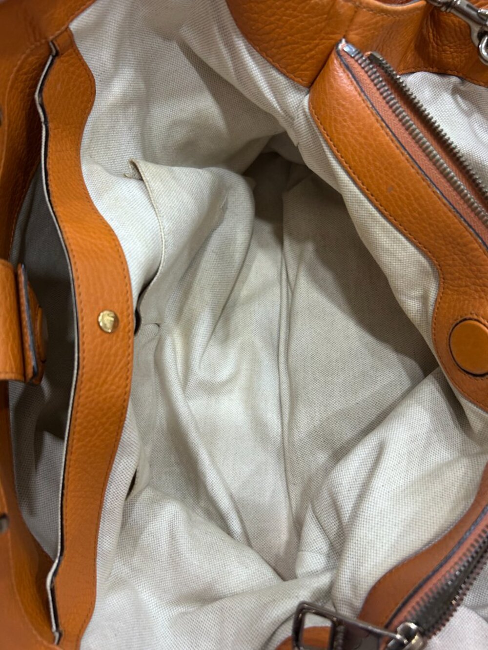 Tan Orange Pebbled Gucci Handbag with Bamboo Handles & Shoulder Strap – Preowned - Picture 16 of 16